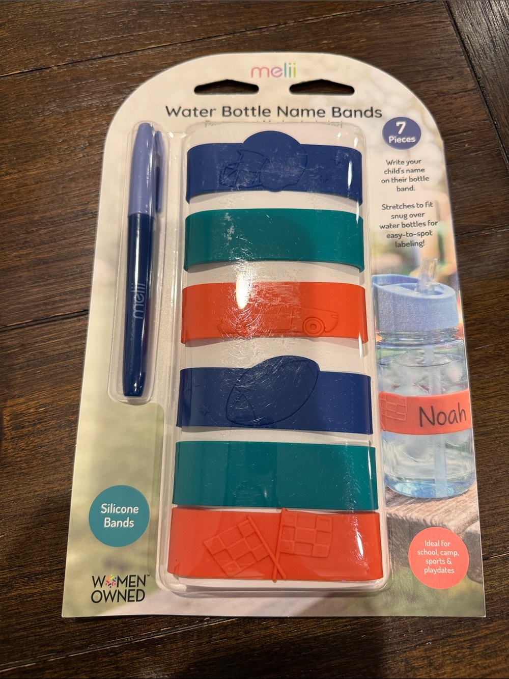Silicone Water Bottle Name Bands - Blue, Teal, Orange